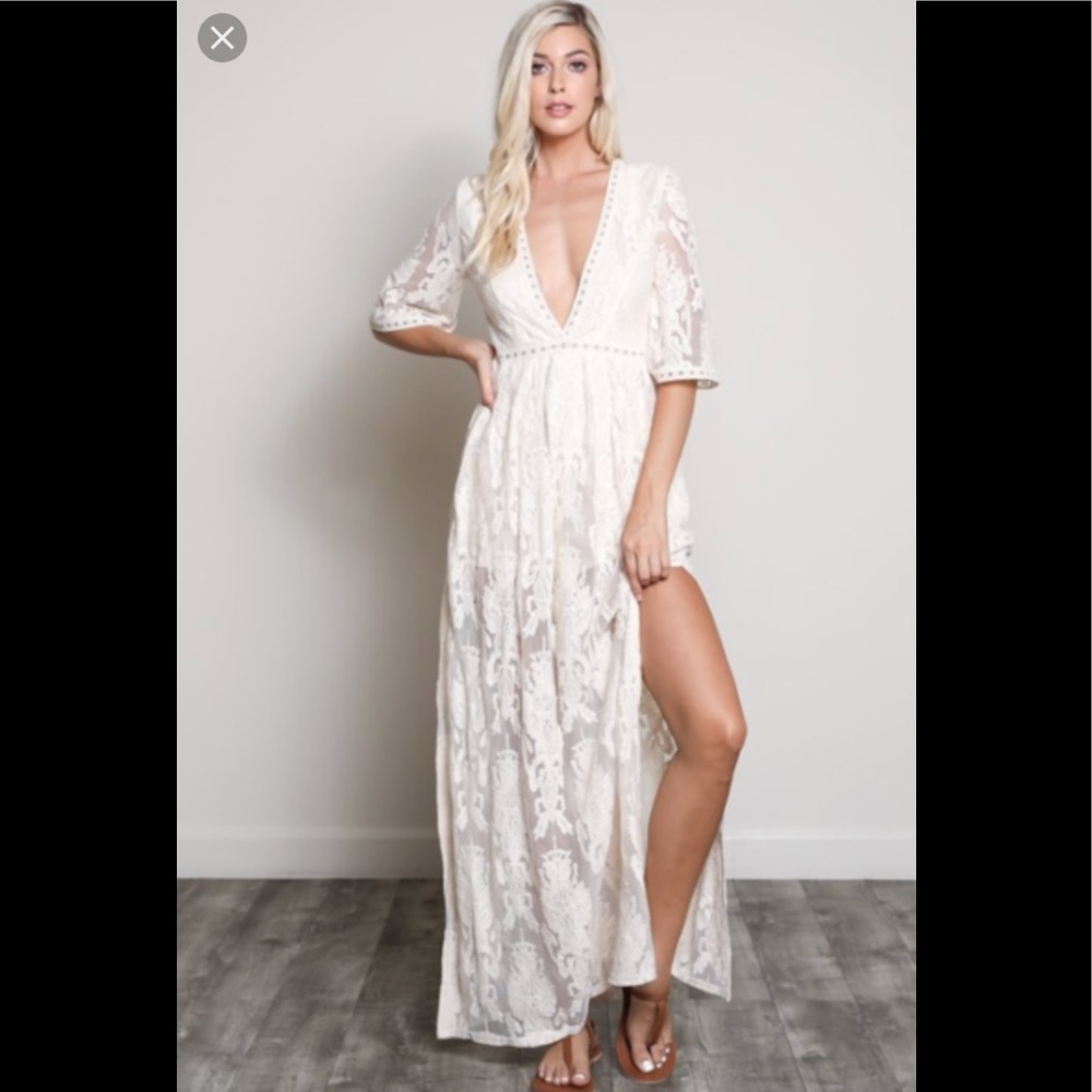 White lace maxi romper
